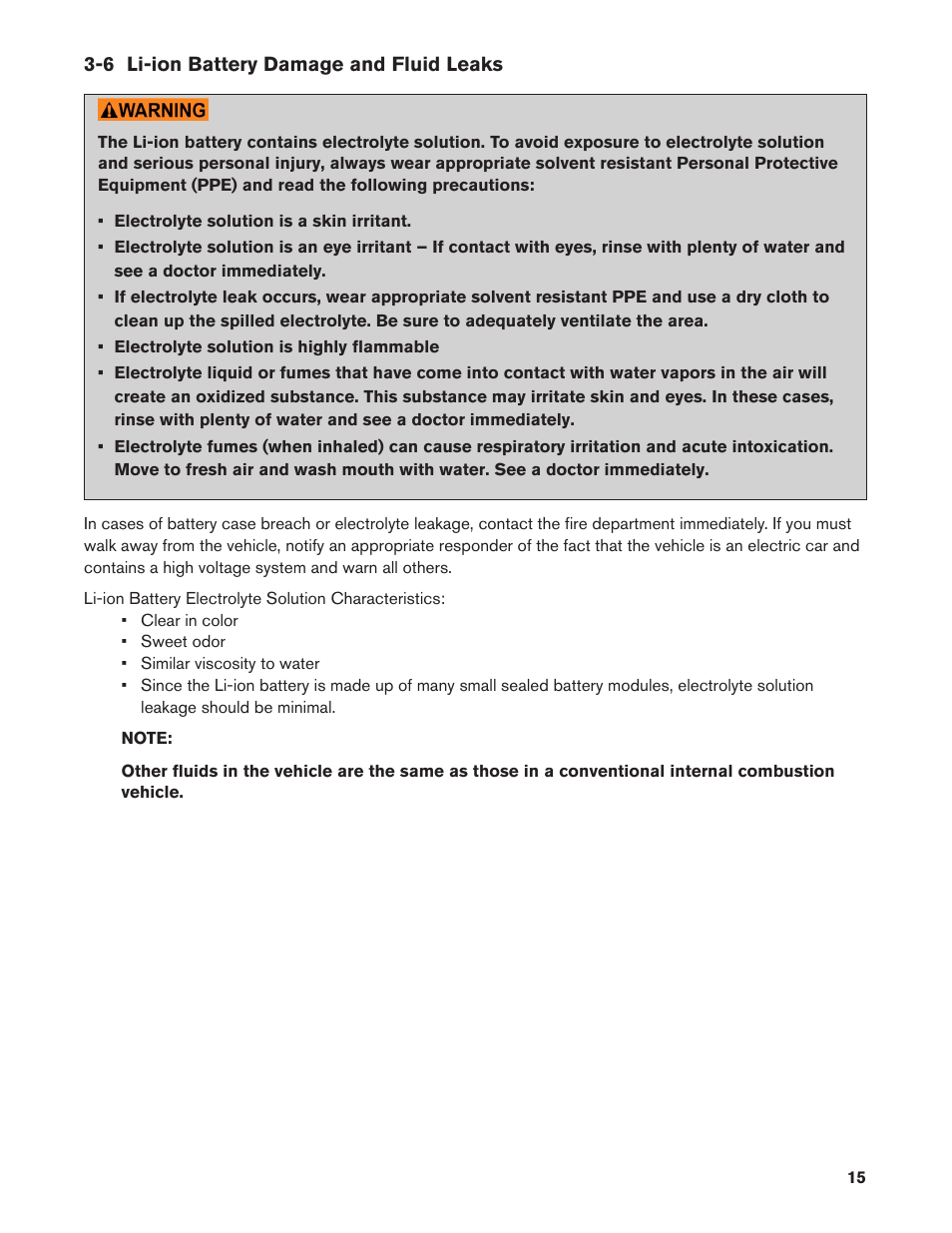 6 li-ion battery damage and fluid leaks | NISSAN 2013 LEAF - Roadside Assistance Guide User Manual | Page 15 / 37