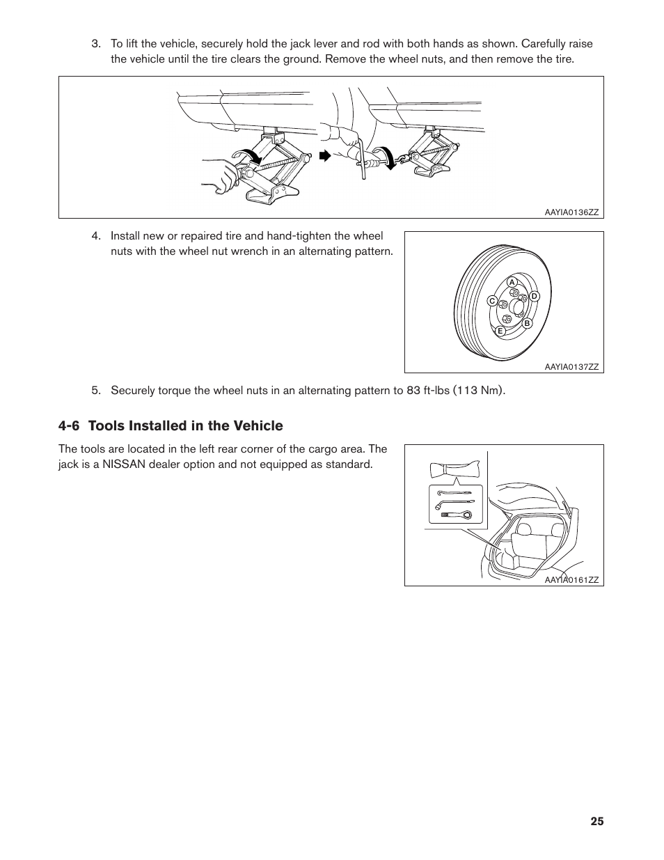 6 tools installed in the vehicle | NISSAN 2013 LEAF - Roadside Assistance Guide User Manual | Page 25 / 37