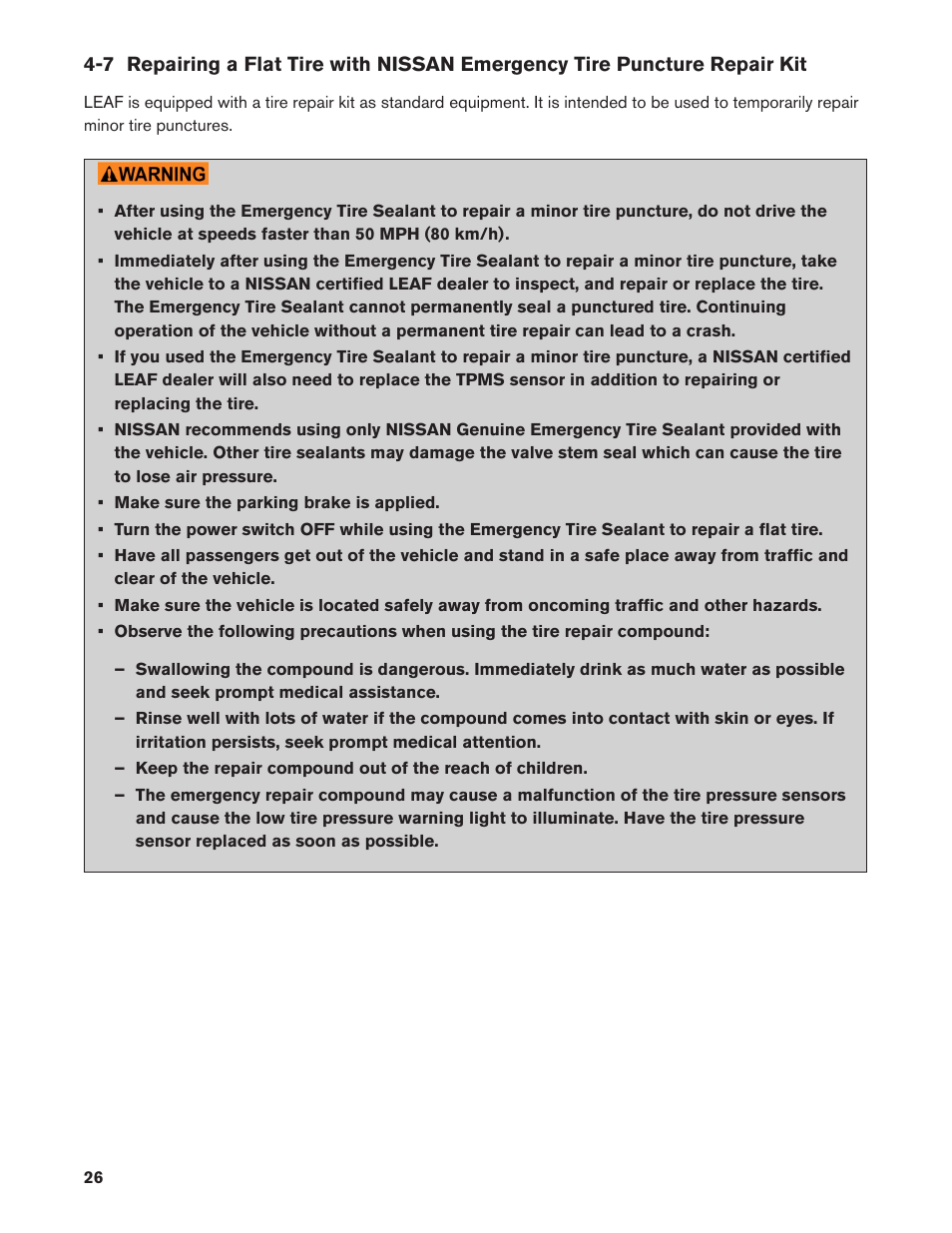 NISSAN 2013 LEAF - Roadside Assistance Guide User Manual | Page 26 / 37