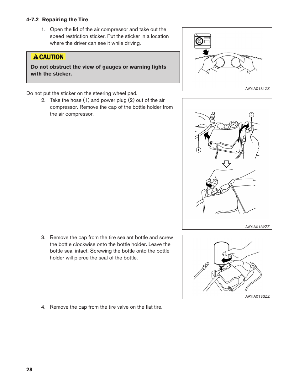 7.2 repairing the tire, 7.2. repairing the tire | NISSAN 2013 LEAF - Roadside Assistance Guide User Manual | Page 28 / 37