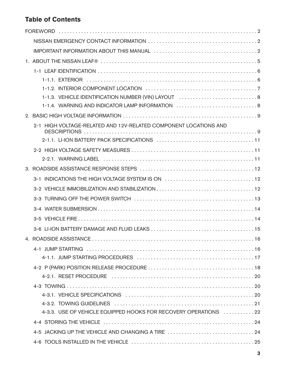 NISSAN 2013 LEAF - Roadside Assistance Guide User Manual | Page 3 / 37