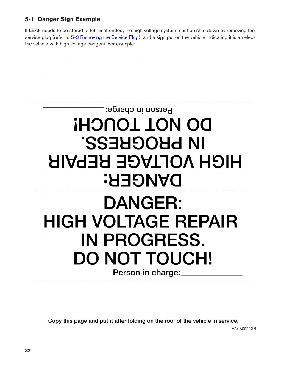 1 danger sign example | NISSAN 2013 LEAF - Roadside Assistance Guide User Manual | Page 32 / 37