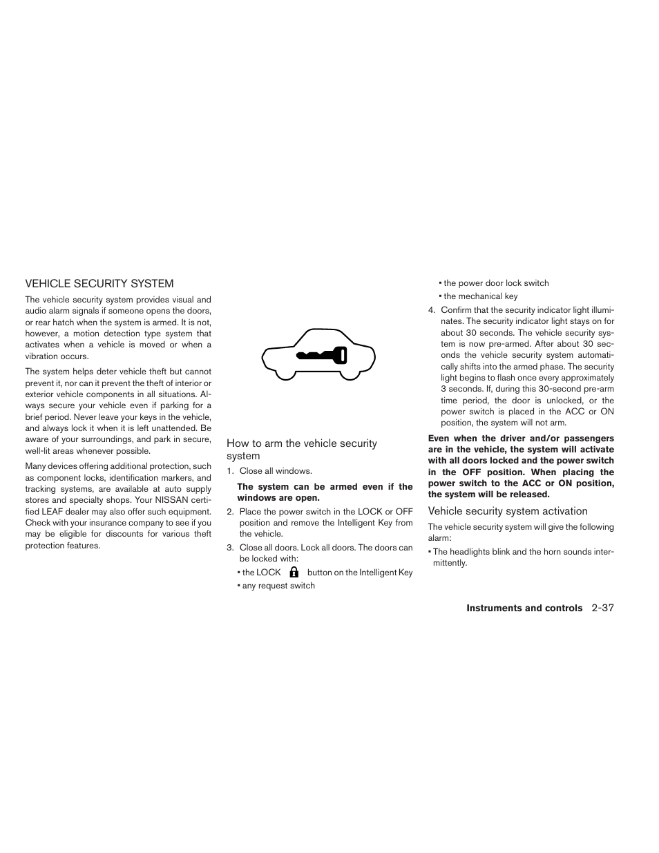 Vehicle security system -37 | NISSAN 2014 LEAF - Owner's Manual User Manual | Page 172 / 396