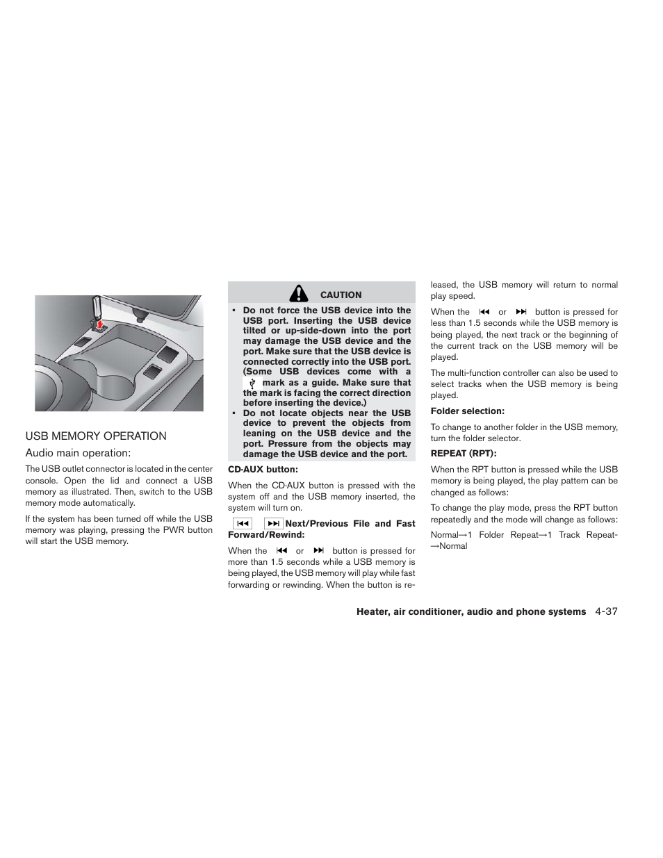 Usb memory operation -37 | NISSAN 2014 LEAF - Owner's Manual User Manual | Page 260 / 396