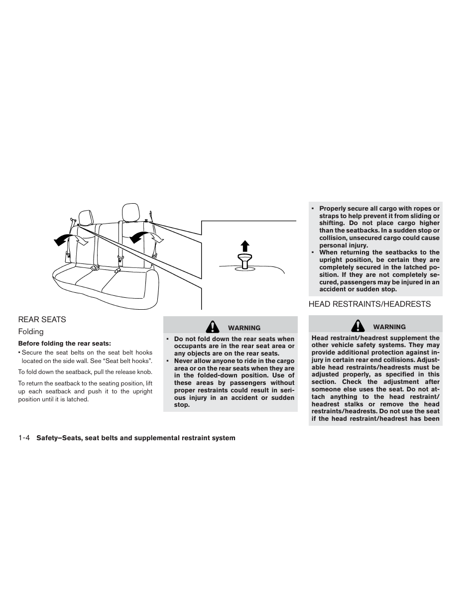 Rear seats -4 head restraints/headrests -4 | NISSAN 2014 LEAF - Owner's Manual User Manual | Page 89 / 396