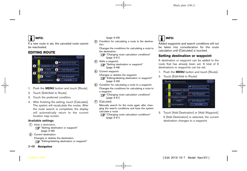 Editing route -48 | NISSAN 2014 LEAF - Navigation System Owner's Manual User Manual | Page 104 / 286