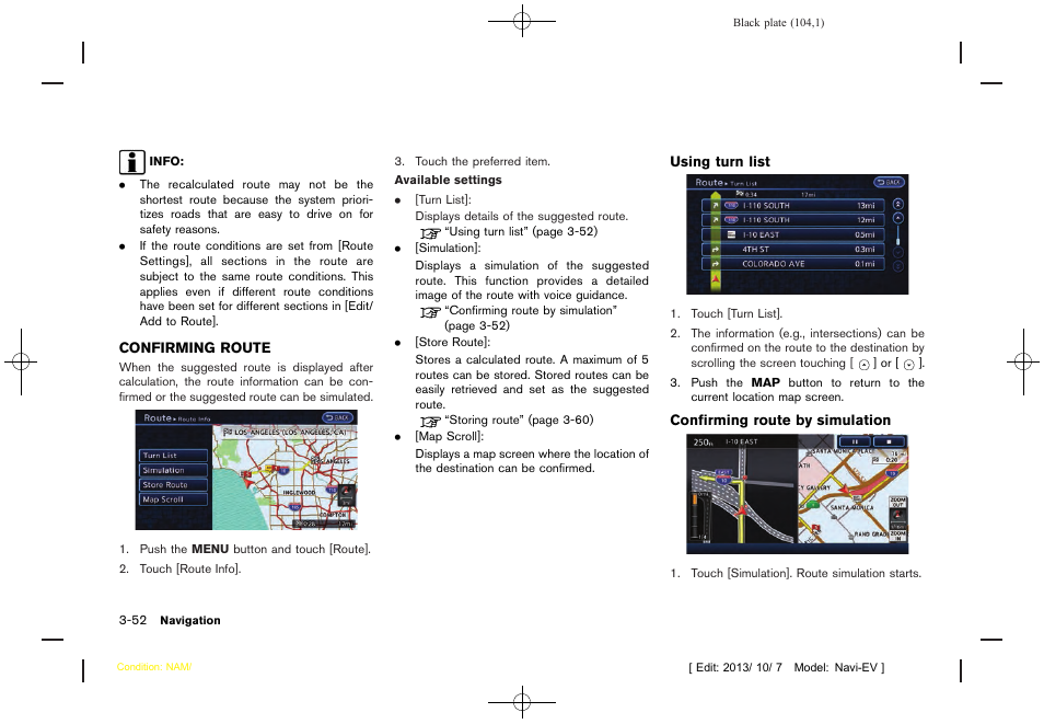 Confirming route -52 | NISSAN 2014 LEAF - Navigation System Owner's Manual User Manual | Page 108 / 286