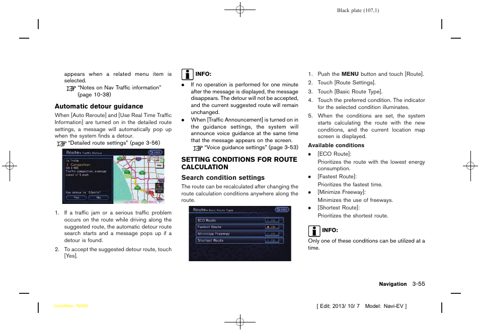 Setting conditions for route calculation -55 | NISSAN 2014 LEAF - Navigation System Owner's Manual User Manual | Page 111 / 286