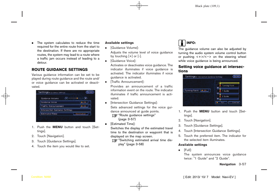 Route guidance settings -57 | NISSAN 2014 LEAF - Navigation System Owner's Manual User Manual | Page 113 / 286