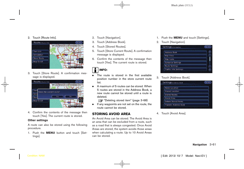 Storing avoid area | NISSAN 2014 LEAF - Navigation System Owner's Manual User Manual | Page 117 / 286