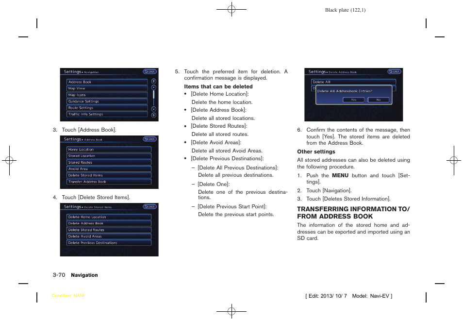 Transferring information to/from address book -70 | NISSAN 2014 LEAF - Navigation System Owner's Manual User Manual | Page 126 / 286
