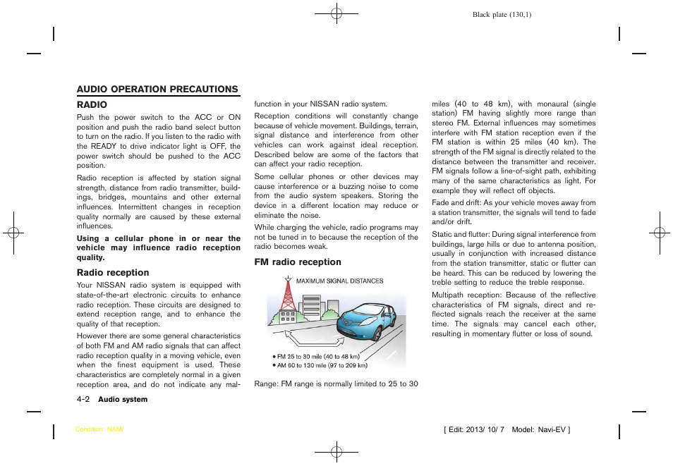 Audio operation precautions -2, Radio -2 | NISSAN 2014 LEAF - Navigation System Owner's Manual User Manual | Page 134 / 286