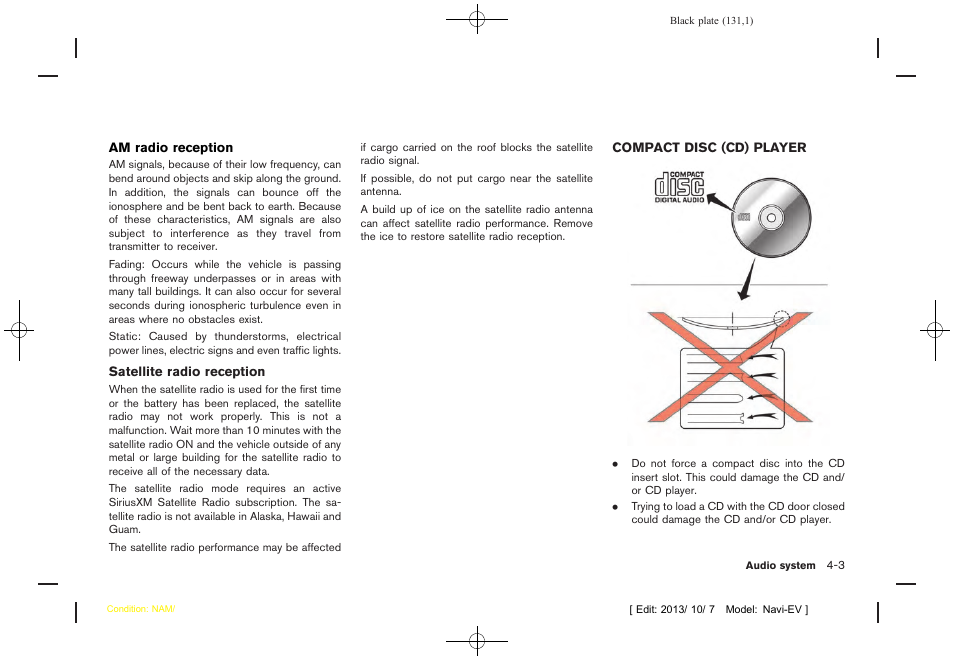 Compact disc (cd) player -3 | NISSAN 2014 LEAF - Navigation System Owner's Manual User Manual | Page 135 / 286