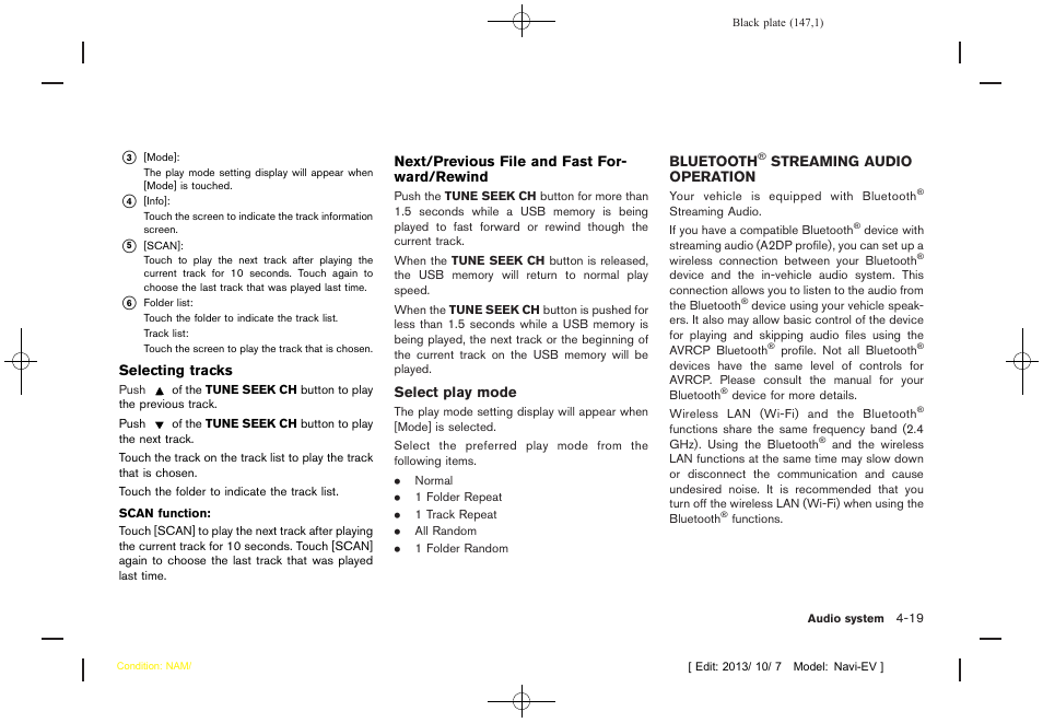 Bluetooth, Streaming audio operation -19 | NISSAN 2014 LEAF - Navigation System Owner's Manual User Manual | Page 151 / 286