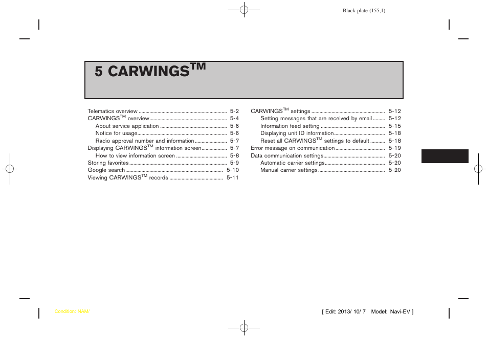 Carwings, 5 carwings | NISSAN 2014 LEAF - Navigation System Owner's Manual User Manual | Page 159 / 286