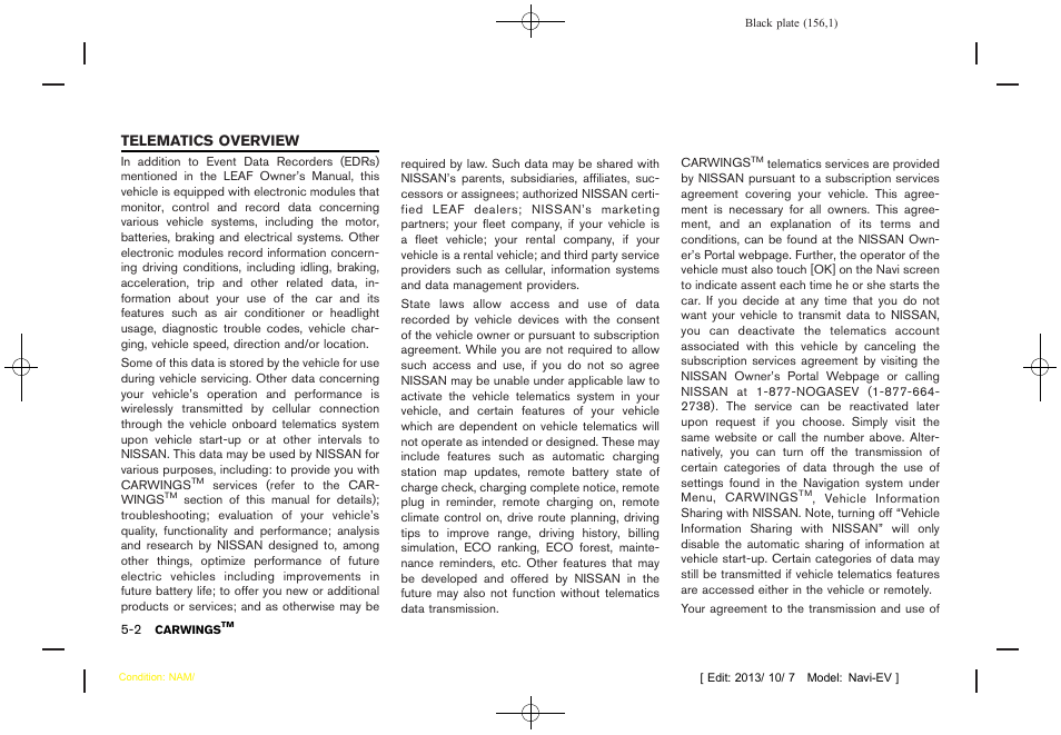 Telematics overview -2 | NISSAN 2014 LEAF - Navigation System Owner's Manual User Manual | Page 160 / 286