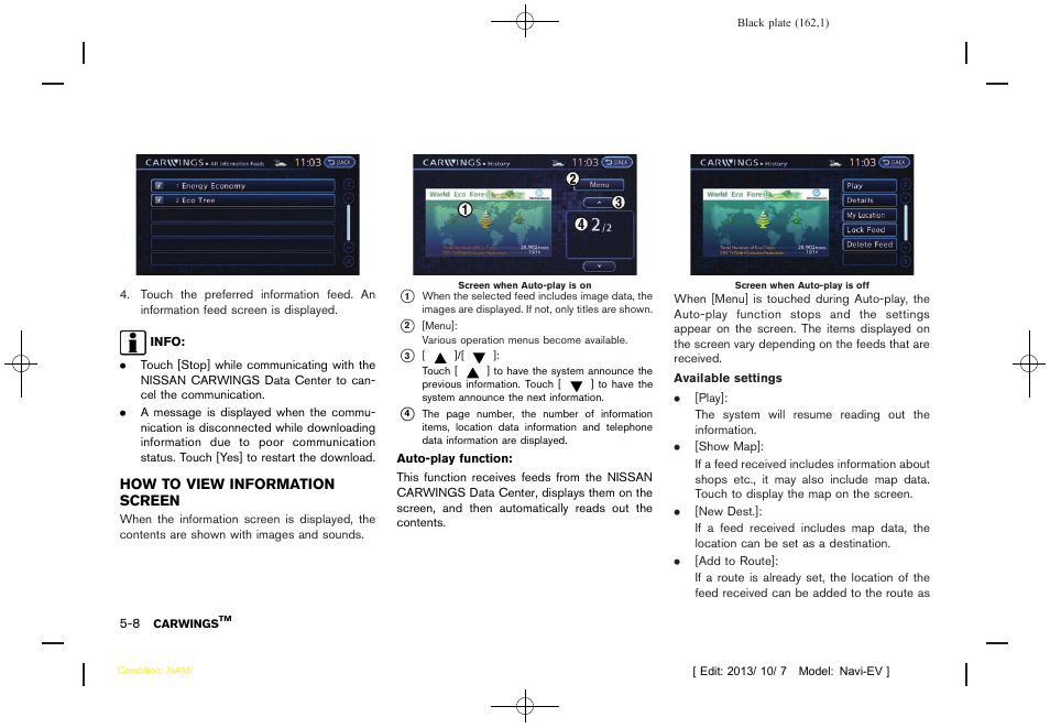 How to view information screen -8 | NISSAN 2014 LEAF - Navigation System Owner's Manual User Manual | Page 166 / 286