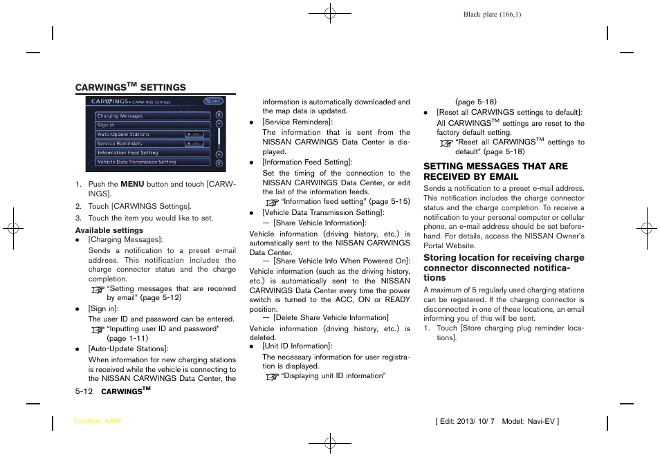 Carwings, Settings -12, Setting messages that are received by email -12 | NISSAN 2014 LEAF - Navigation System Owner's Manual User Manual | Page 170 / 286
