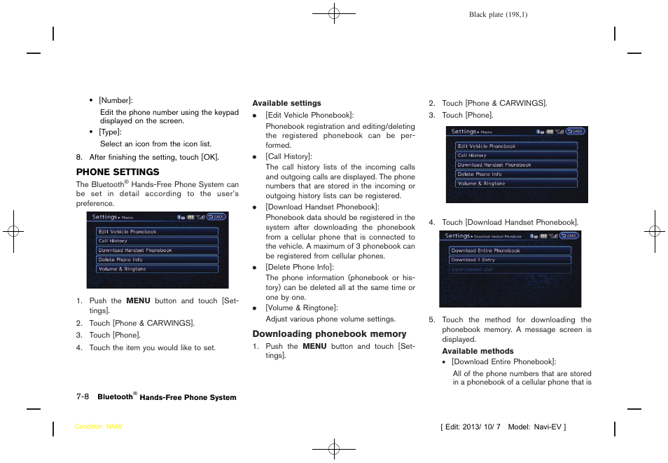 Phone settings -8 | NISSAN 2014 LEAF - Navigation System Owner's Manual User Manual | Page 202 / 286