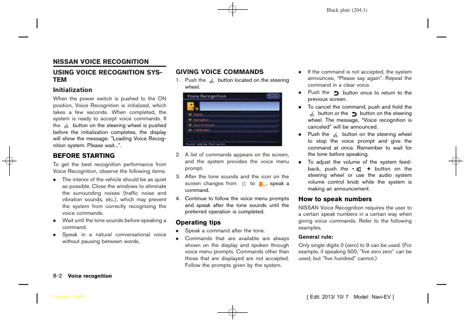 Nissan voice recognition -2 | NISSAN 2014 LEAF - Navigation System Owner's Manual User Manual | Page 208 / 286
