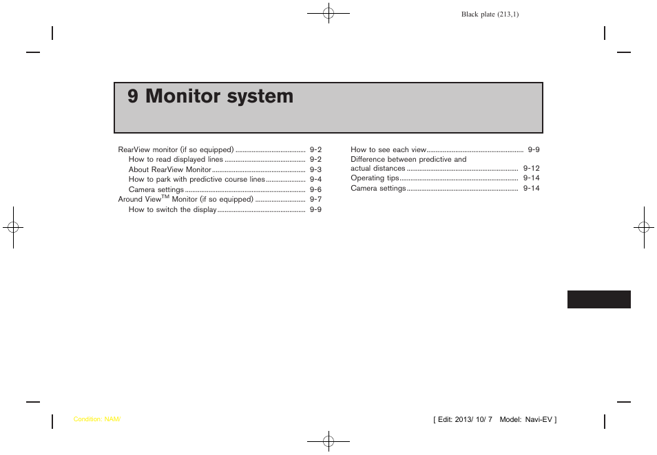 Monitor system, 9 monitor system | NISSAN 2014 LEAF - Navigation System Owner's Manual User Manual | Page 217 / 286