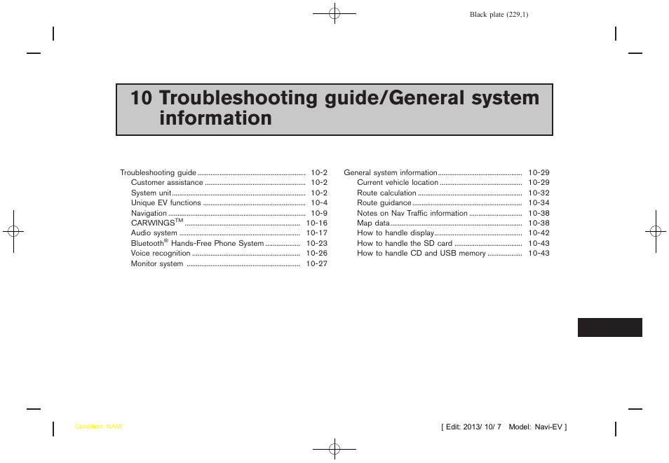 Troubleshooting guide/general system information | NISSAN 2014 LEAF - Navigation System Owner's Manual User Manual | Page 233 / 286