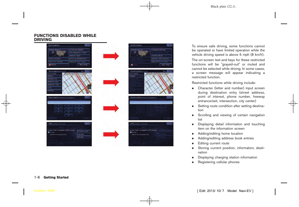 Functions disabled while driving -6 | NISSAN 2014 LEAF - Navigation System Owner's Manual User Manual | Page 26 / 286