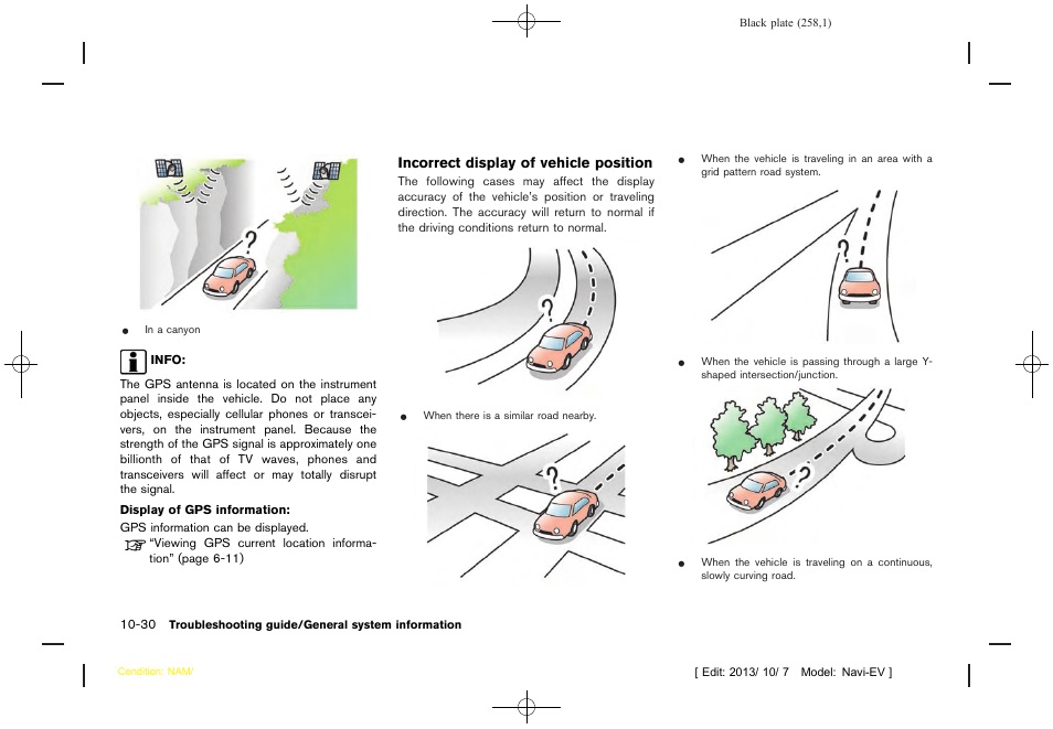 Incorrect display of vehicle position | NISSAN 2014 LEAF - Navigation System Owner's Manual User Manual | Page 262 / 286