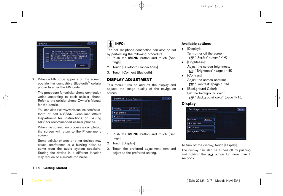 Display adjustment -14 | NISSAN 2014 LEAF - Navigation System Owner's Manual User Manual | Page 34 / 286