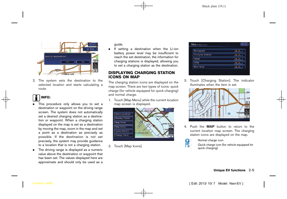 Displaying charging station icons on map -5 | NISSAN 2014 LEAF - Navigation System Owner's Manual User Manual | Page 43 / 286