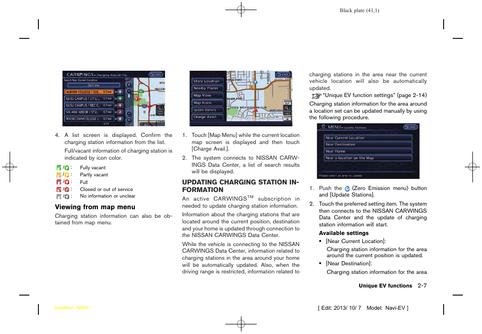 Updating charging station information -7 | NISSAN 2014 LEAF - Navigation System Owner's Manual User Manual | Page 45 / 286