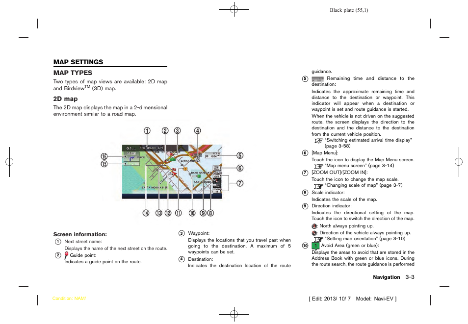 Map settings -3, Map types -3 | NISSAN 2014 LEAF - Navigation System Owner's Manual User Manual | Page 59 / 286