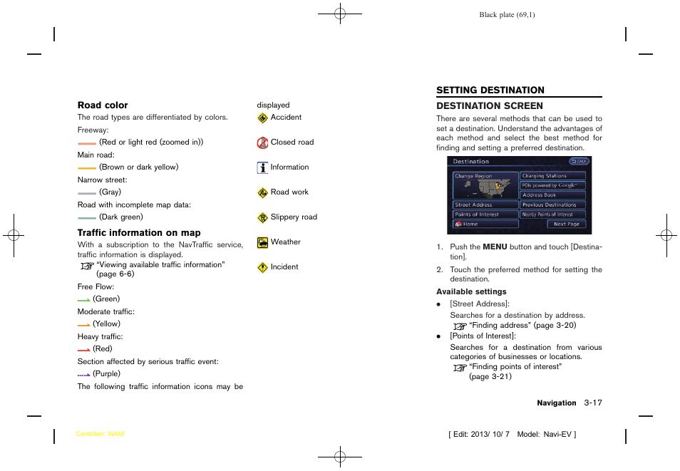 Setting destination -17, Destination screen -17 | NISSAN 2014 LEAF - Navigation System Owner's Manual User Manual | Page 73 / 286