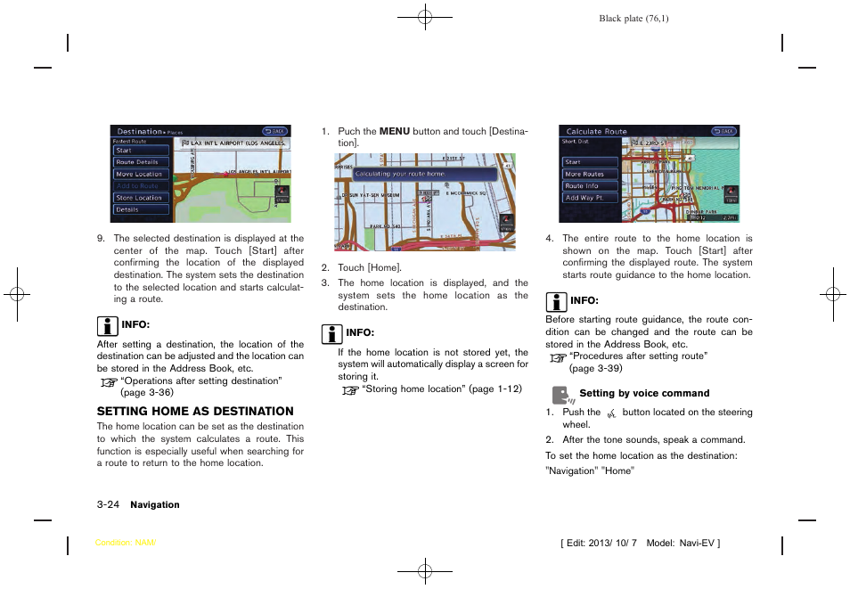 Setting home as destination -24 | NISSAN 2014 LEAF - Navigation System Owner's Manual User Manual | Page 80 / 286