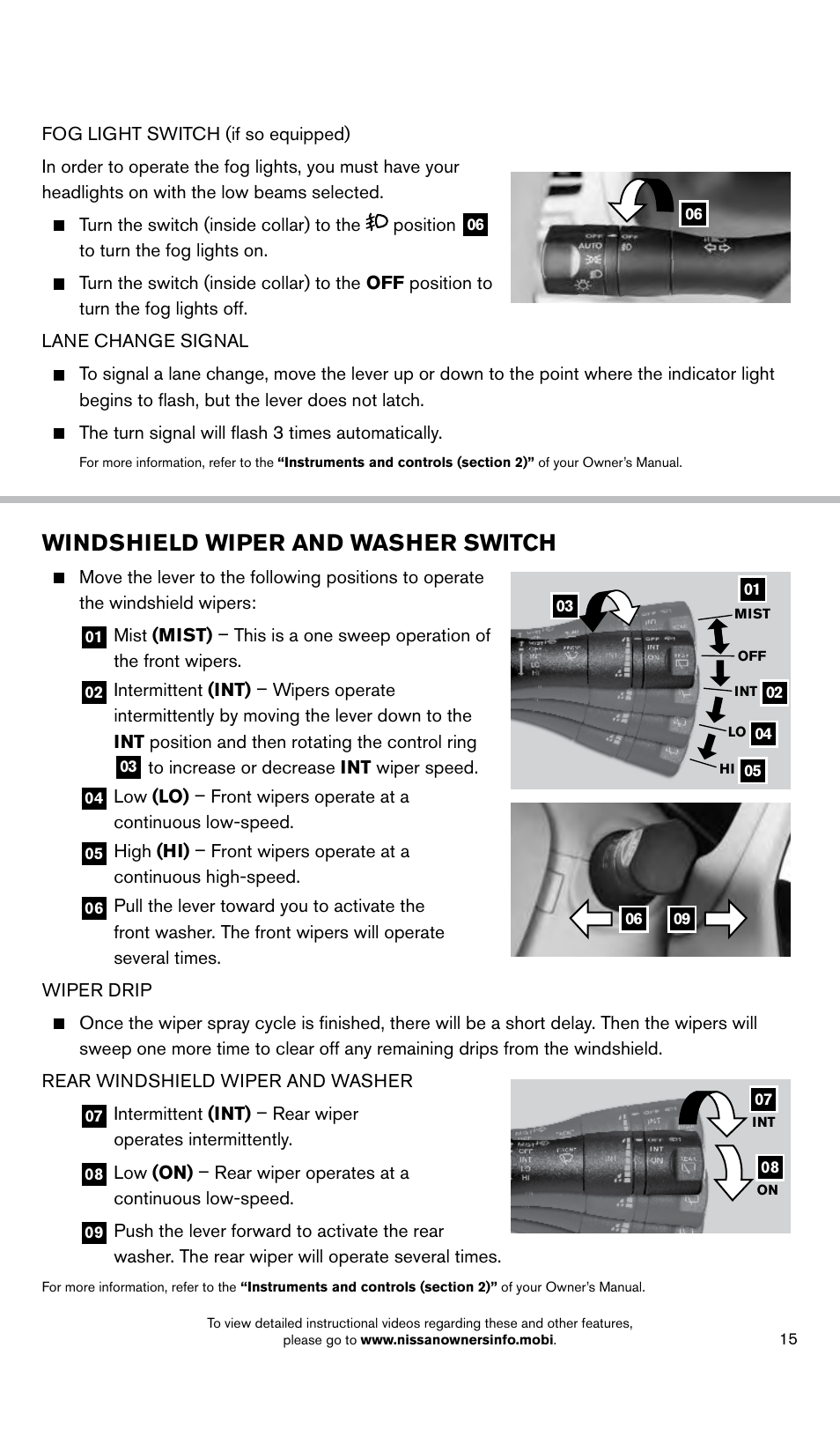 Windshield wiper and washer switch | NISSAN 2014 LEAF - Quick Reference Guide User Manual | Page 17 / 27