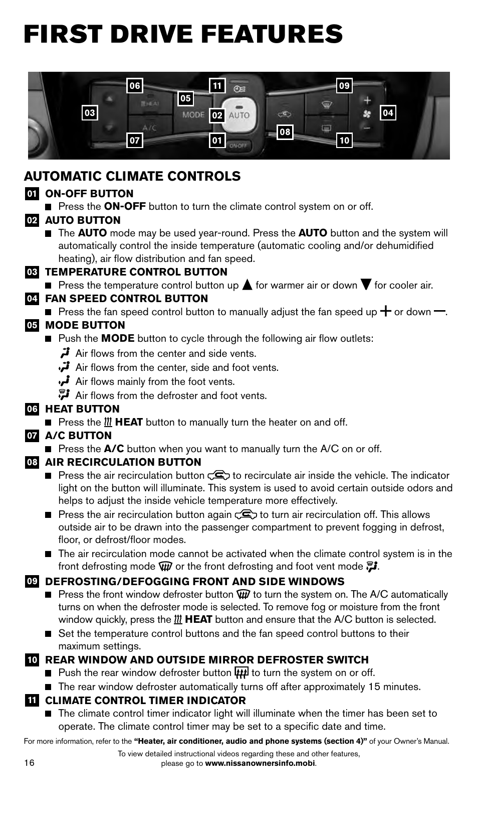 First drive features, Automatic climate controls | NISSAN 2014 LEAF - Quick Reference Guide User Manual | Page 18 / 27