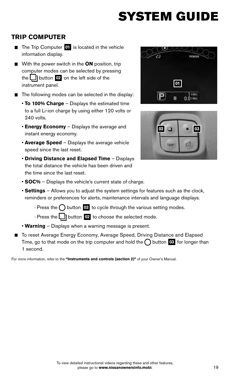 System guide, Trip computer | NISSAN 2014 LEAF - Quick Reference Guide User Manual | Page 21 / 27