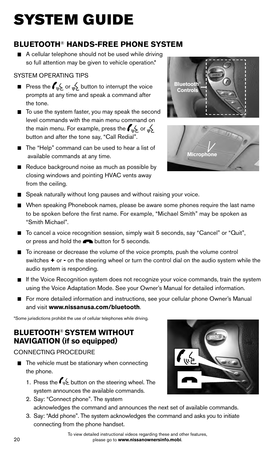 System guide, Bluetooth, Hands-free phone system | System without navigation (if so equipped) | NISSAN 2014 LEAF - Quick Reference Guide User Manual | Page 22 / 27