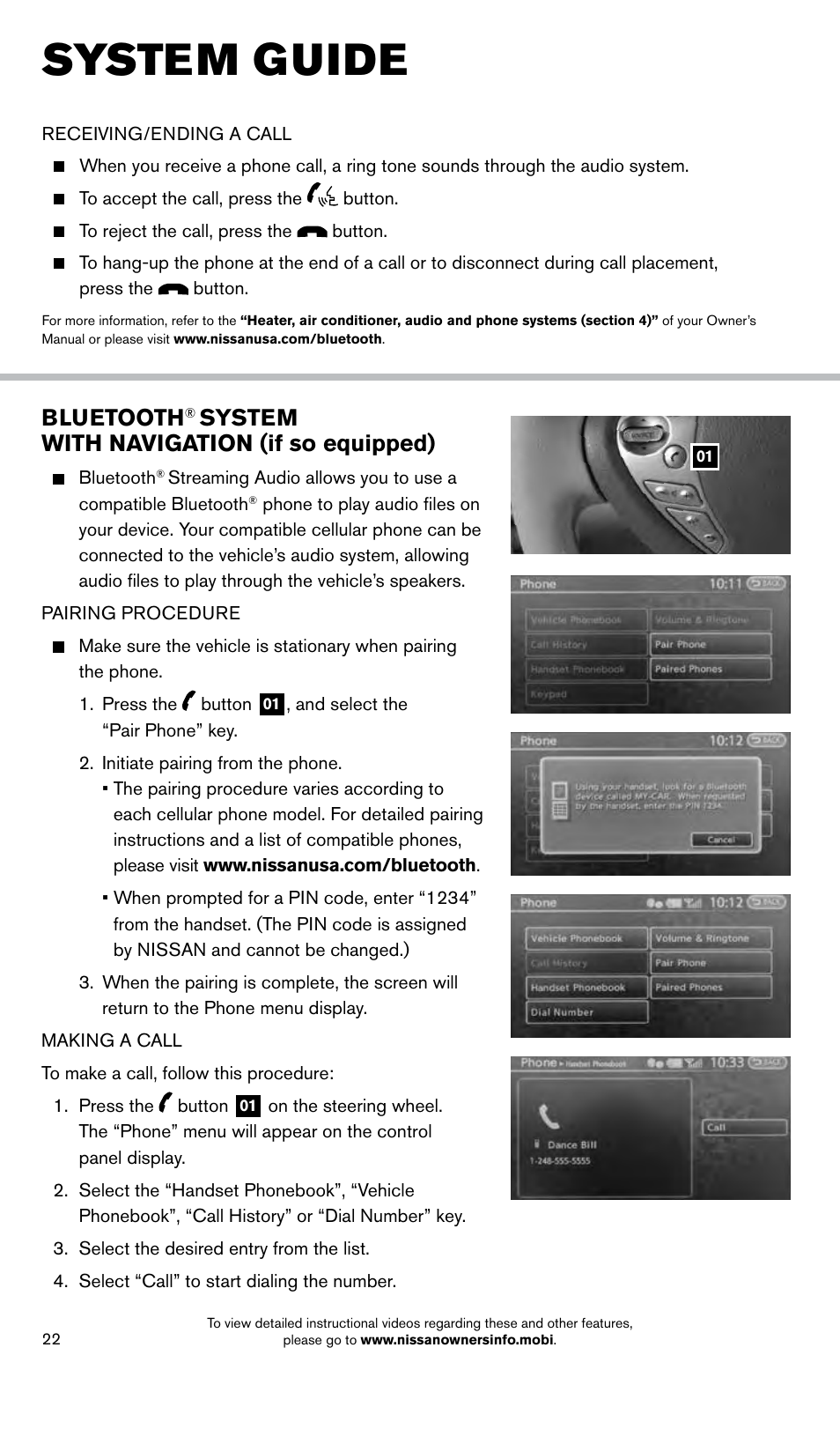 System guide, Bluetooth, System with navigation (if so equipped) | NISSAN 2014 LEAF - Quick Reference Guide User Manual | Page 24 / 27