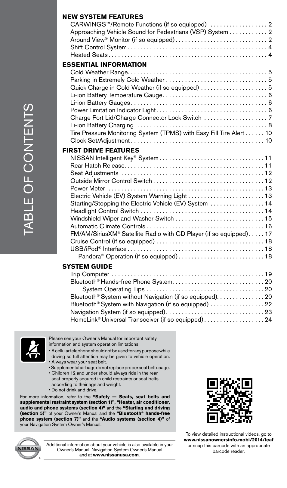 NISSAN 2014 LEAF - Quick Reference Guide User Manual | Page 3 / 27