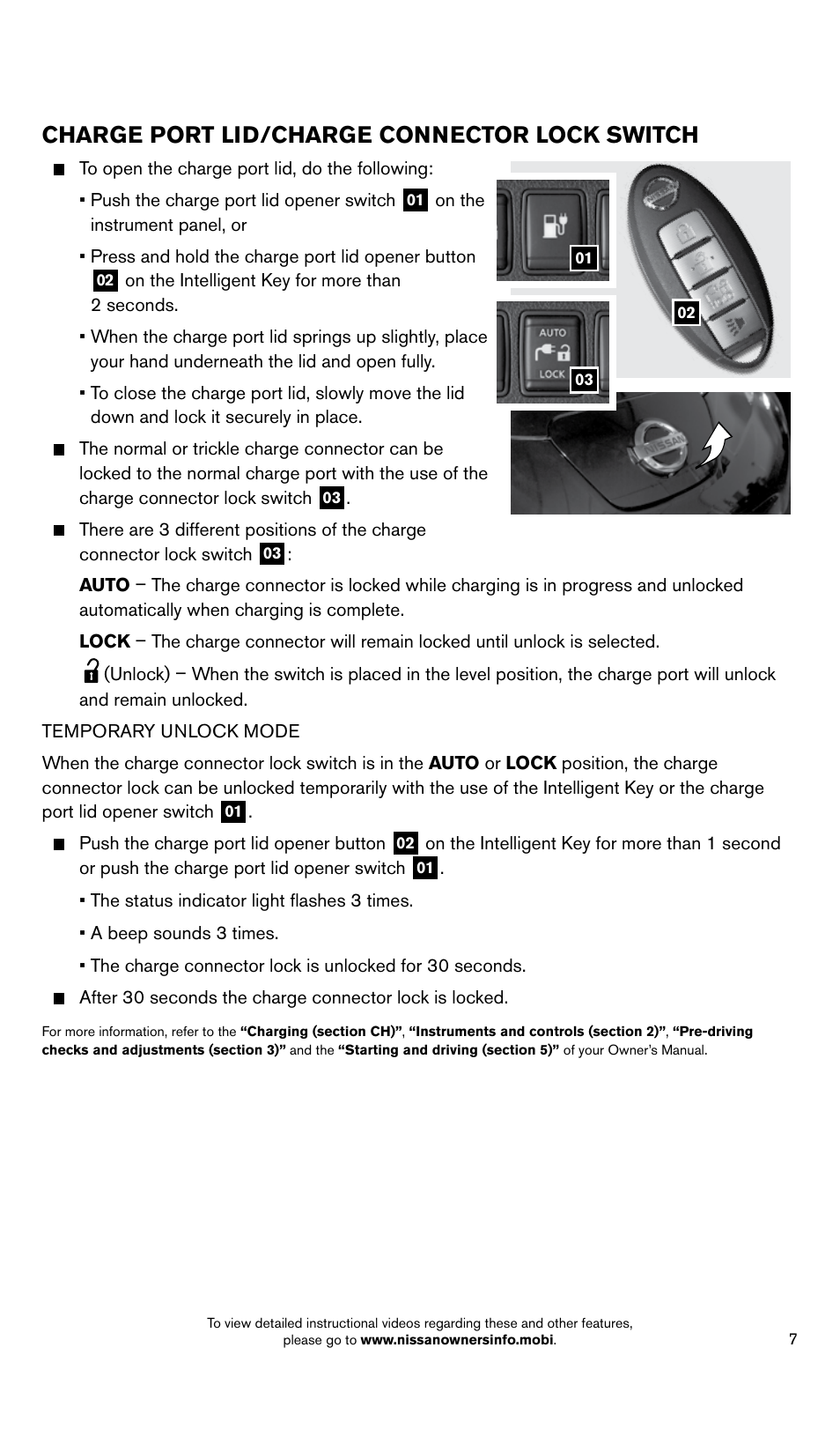 Charge port lid/charge connector lock switch | NISSAN 2014 LEAF - Quick Reference Guide User Manual | Page 9 / 27