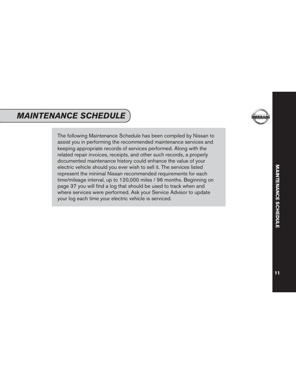 Maintenance schedule | NISSAN 2014 LEAF - Service & Maintenance Guide User Manual | Page 12 / 40