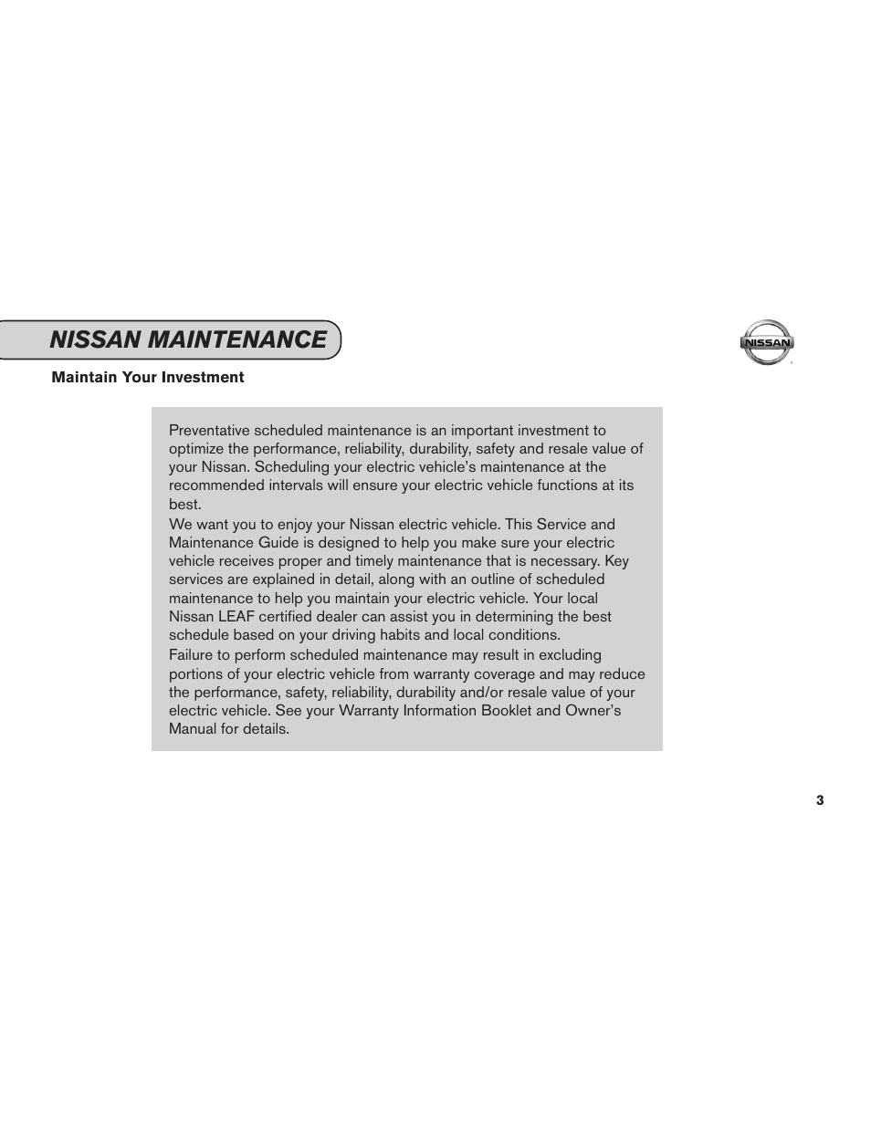 Nissan maintenance | NISSAN 2014 LEAF - Service & Maintenance Guide User Manual | Page 4 / 40