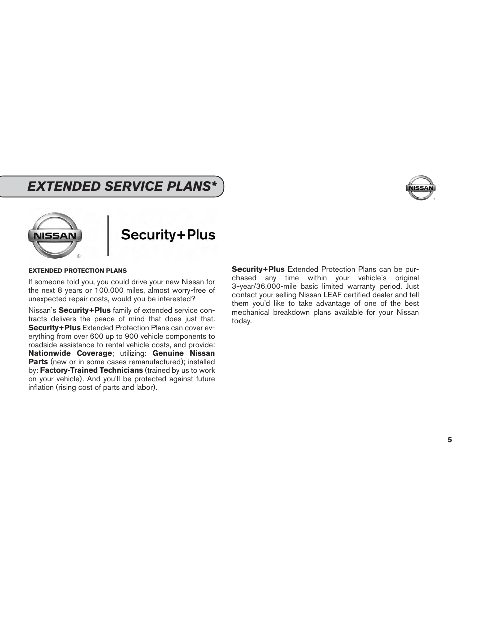 Extended service plans | NISSAN 2014 LEAF - Service & Maintenance Guide User Manual | Page 6 / 40