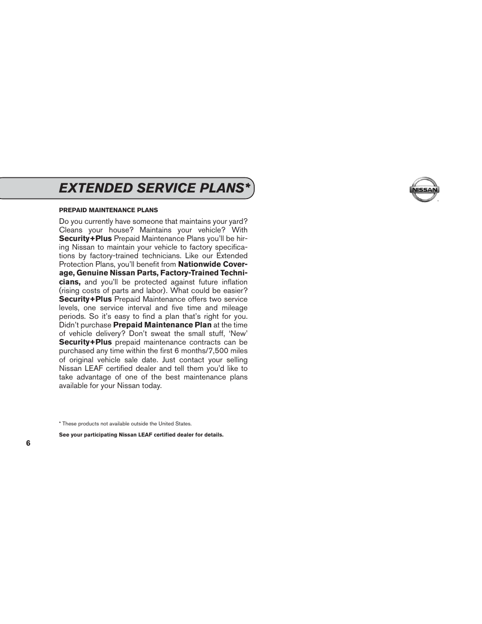 Extended service plans | NISSAN 2014 LEAF - Service & Maintenance Guide User Manual | Page 7 / 40