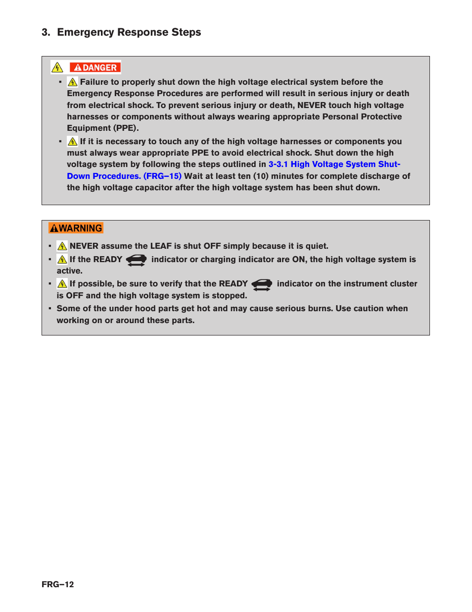 Emergency response steps | NISSAN 2014 LEAF - First Responder's Guide User Manual | Page 12 / 40