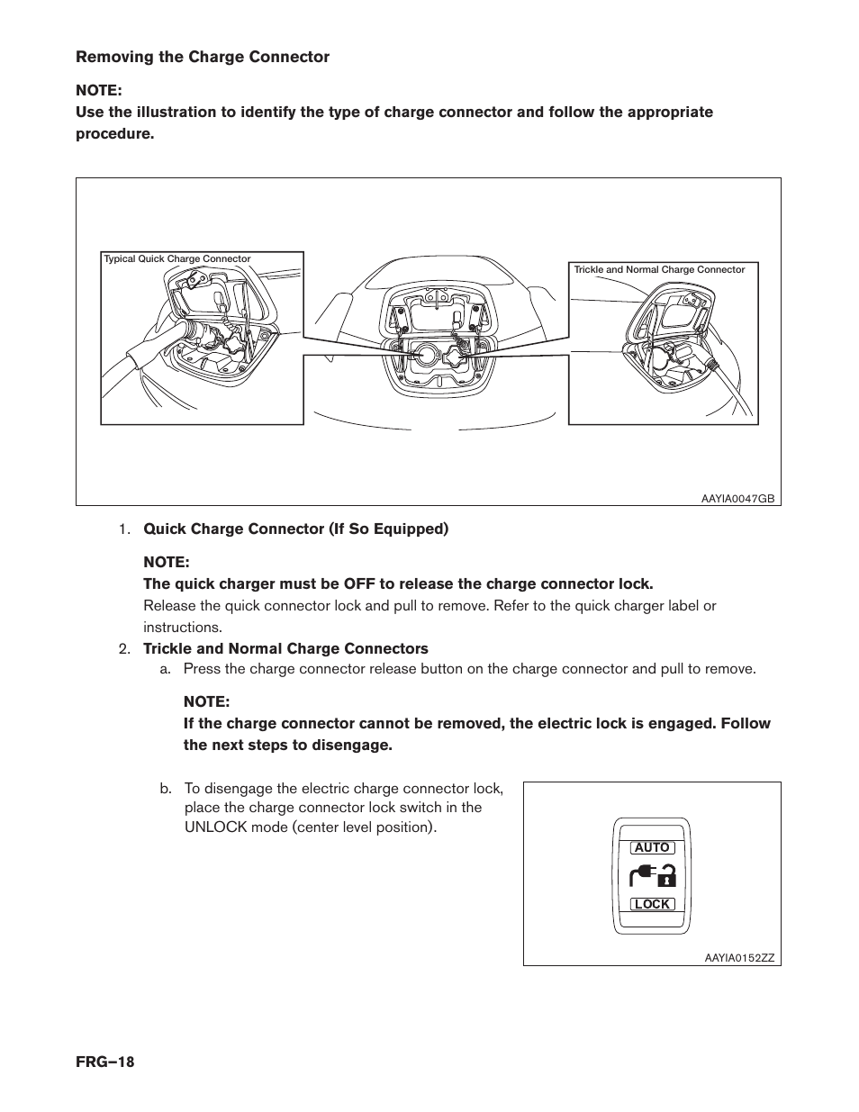 Removing the, Charge connector (frg–17) | NISSAN 2014 LEAF - First Responder's Guide User Manual | Page 18 / 40