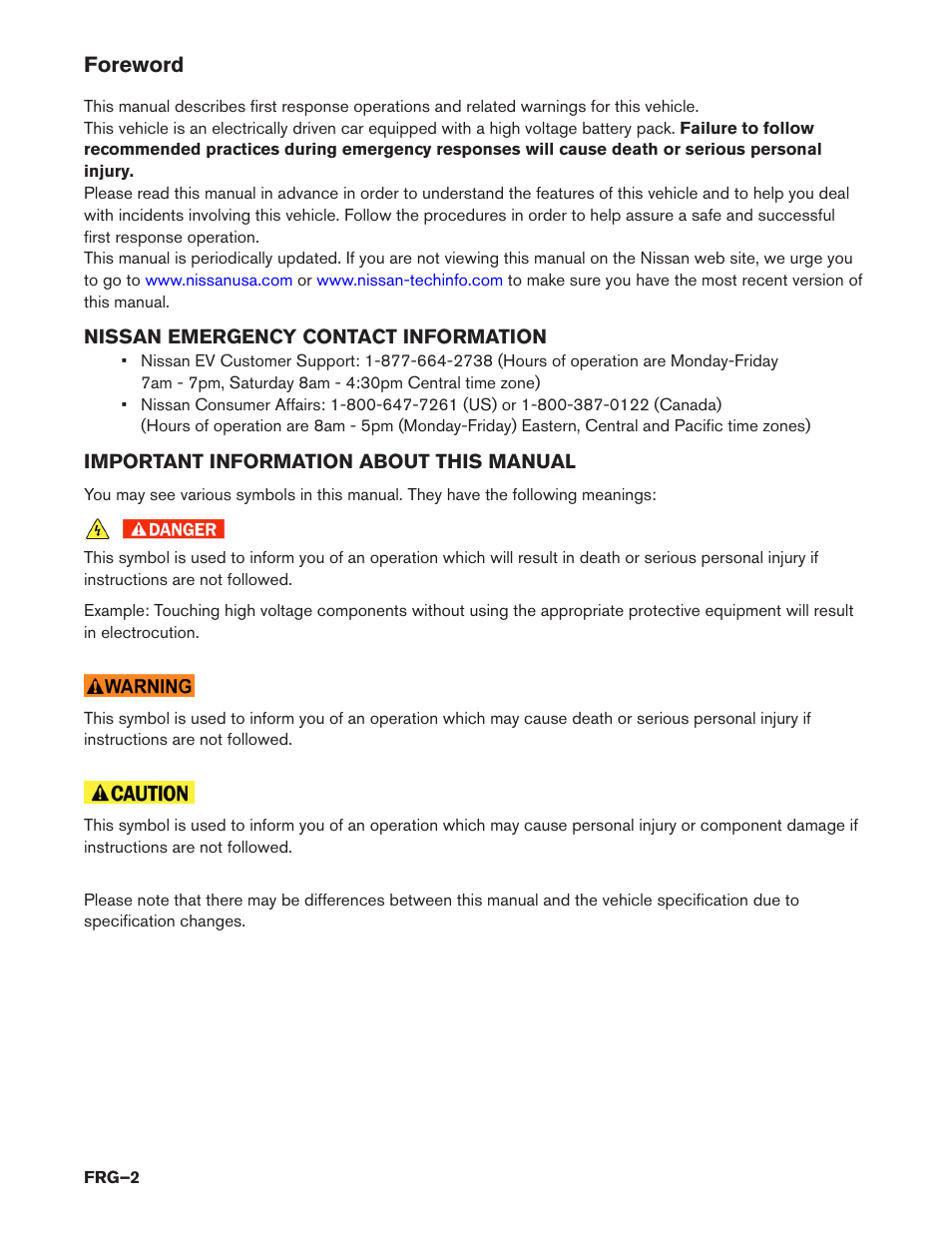 Foreword | NISSAN 2014 LEAF - First Responder's Guide User Manual | Page 2 / 40