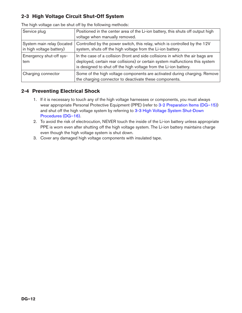 3 high voltage circuit shut-off system, 4 preventing electrical shock | NISSAN 2014 LEAF - Dismantling Guide User Manual | Page 12 / 46