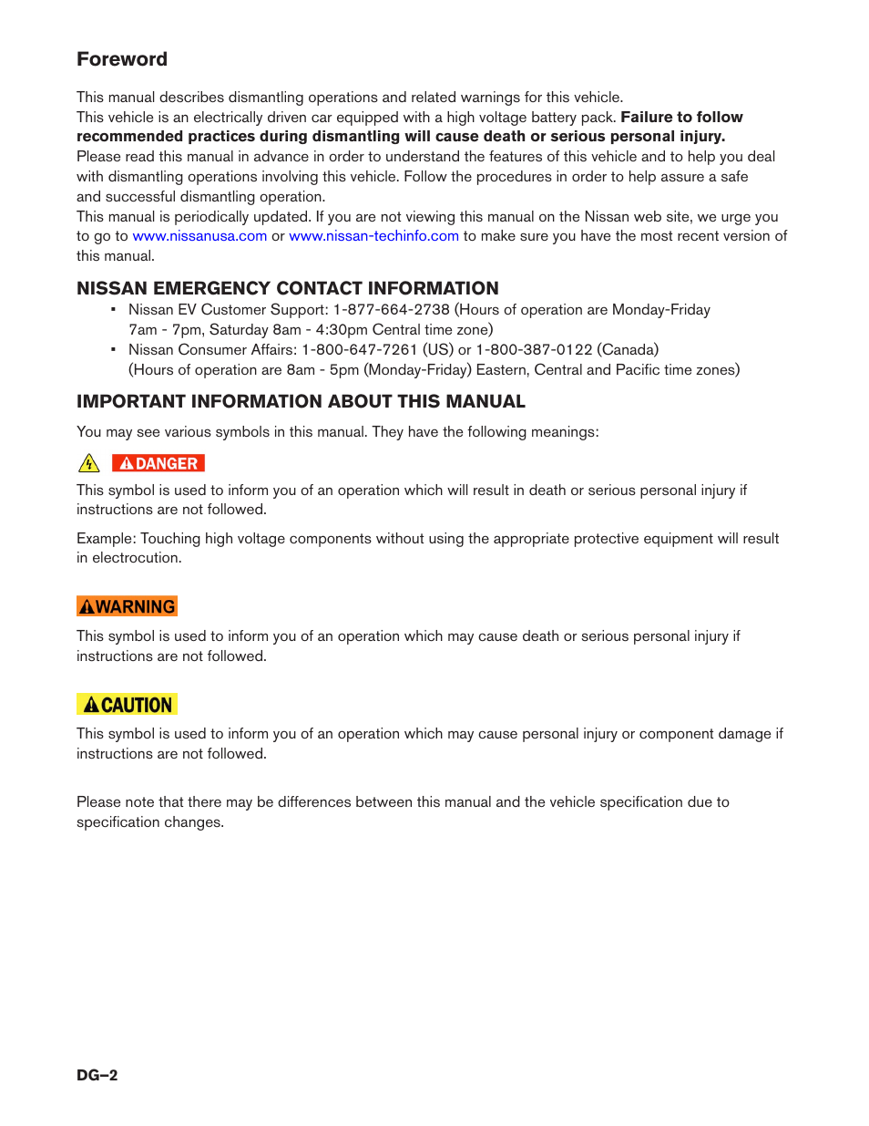 Foreword | NISSAN 2014 LEAF - Dismantling Guide User Manual | Page 2 / 46